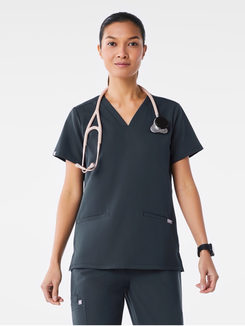 Figs Casma Three-Pocket Scrub Top - Dark Harbor